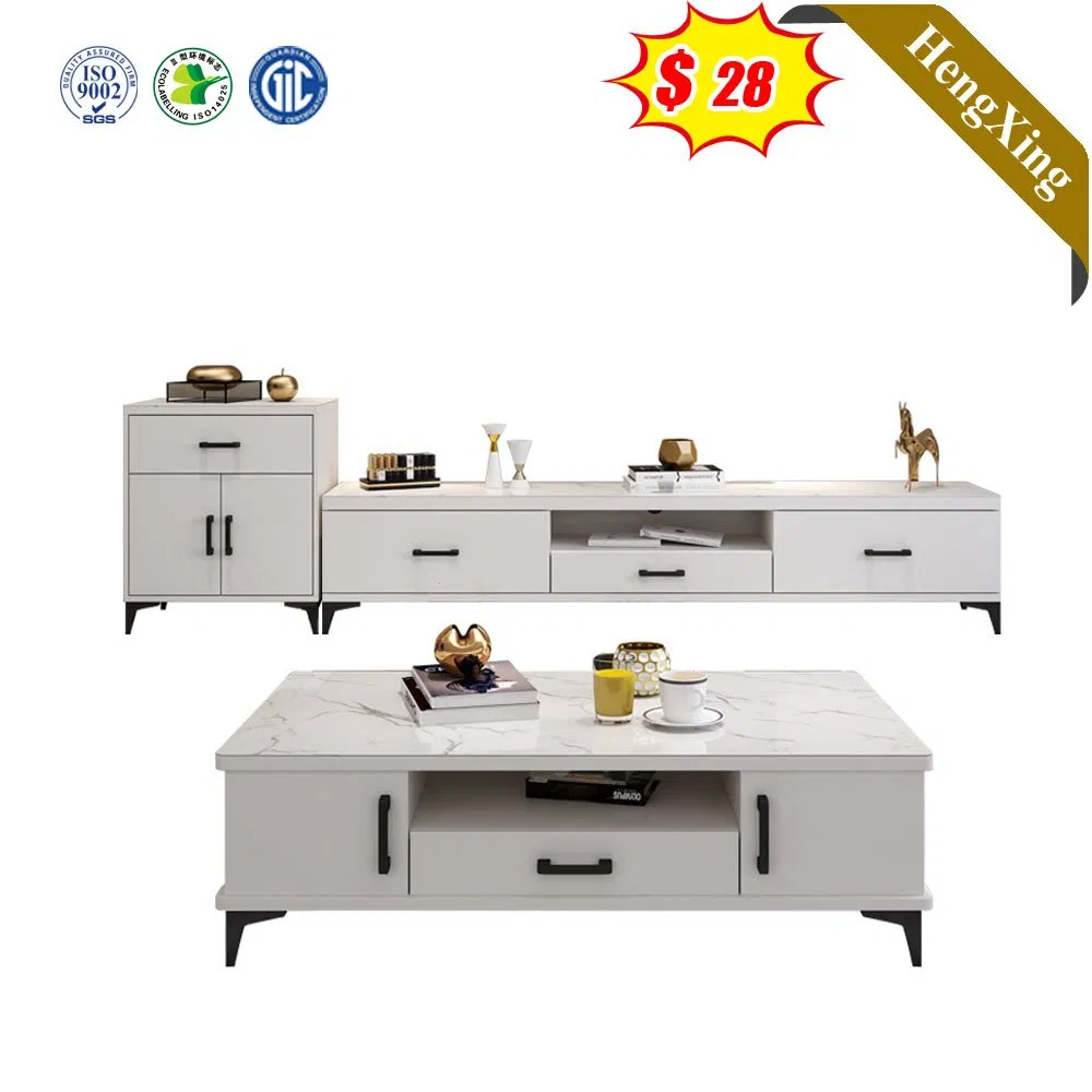 White Color Marble Surface Wooden Living Room Coffee Table Melamine Laminated TV Stand