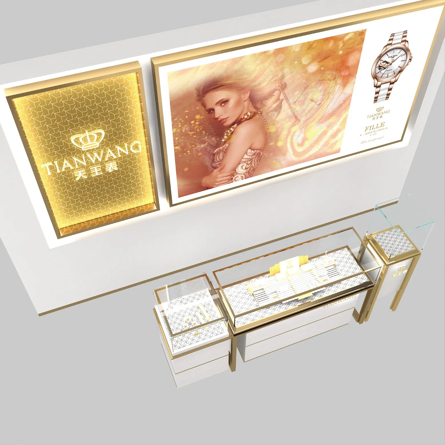 Customized Luxury Wrist Watch Wall Stand Watch Showroom Display Cabinet