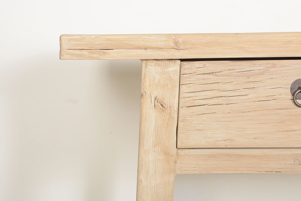 Vintage Reclaimed Pine Wood Console Table with Three Drawers
