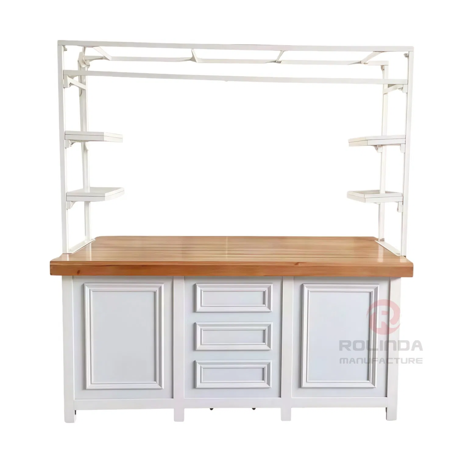 Professional Heavy Duty Wooden Buffet Table with Storage Shelves for Hotel Catering and Restaurant Banquet Displays