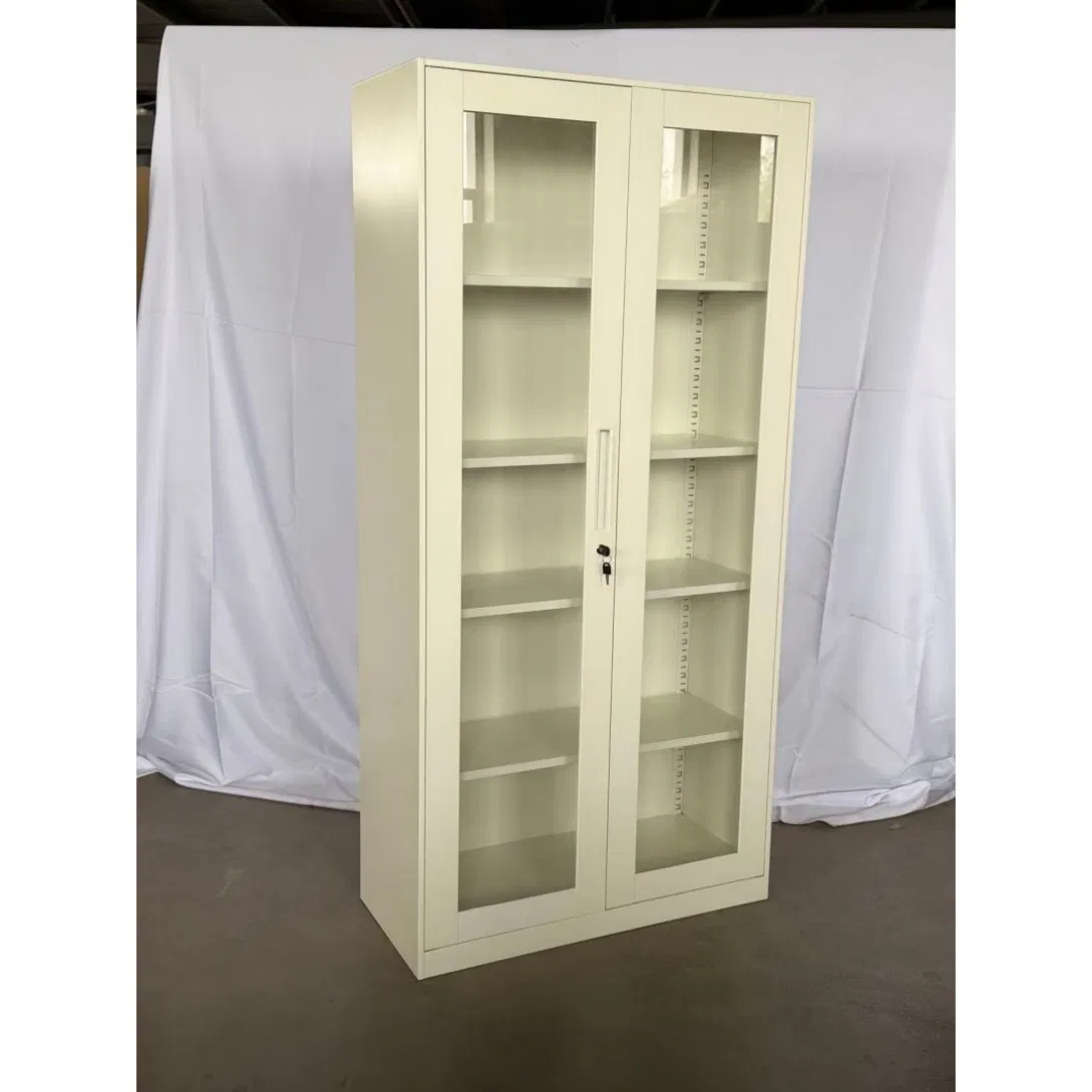 Eggshell White Narrow Frame Glass Front Display Cabinet for Antique Shop Curio Collection