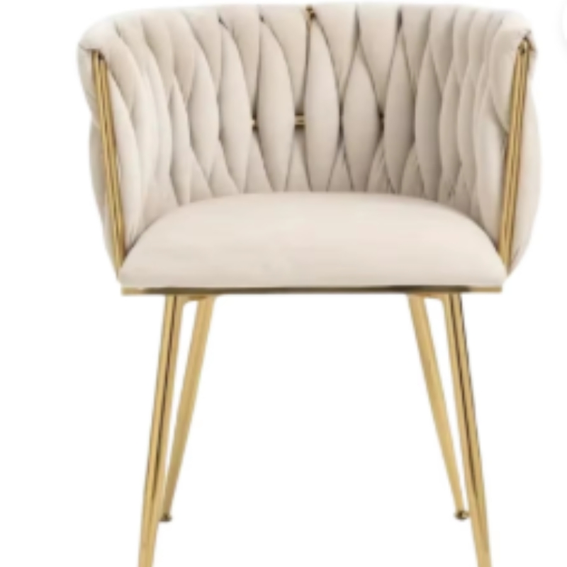 Luxury Modern Furniture Soft Upholstered Fabric Metal Frame Woven Velvet Dining Chair for Restaurant/Living Room/Leisure Accent