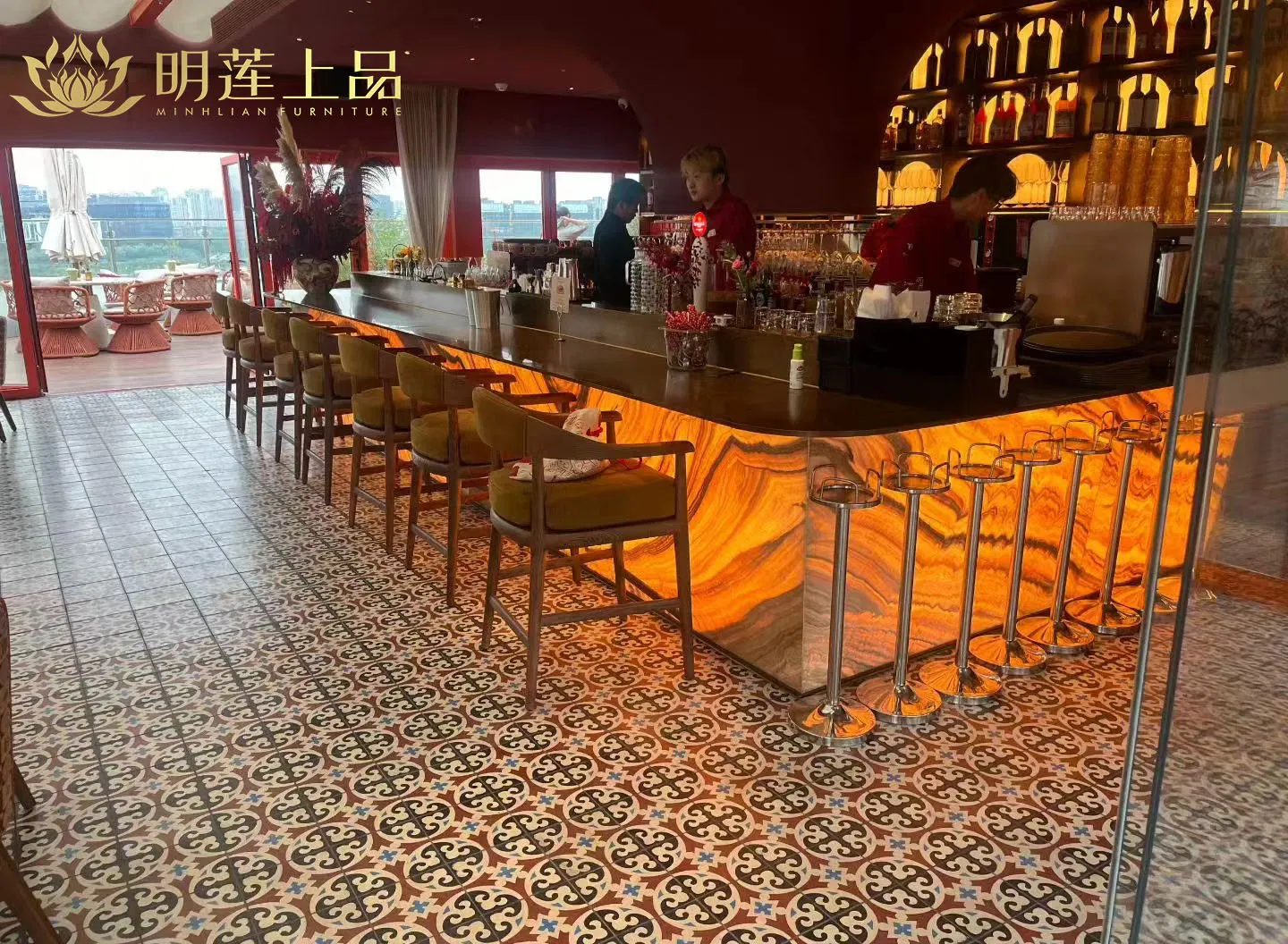 Elegant Customizable Buffet Tables for Luxury Restaurant Interiors