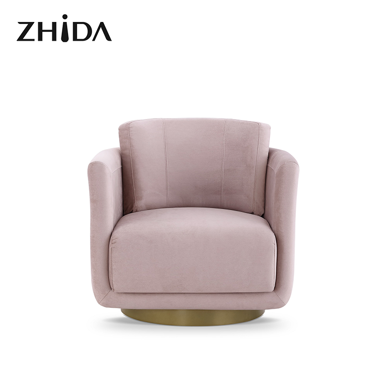 Zhida Italian Design Luxury Style Home Furniture Wholesale Living Room Velvet Accent Chair Bedroom Gold Base Fabric Armchair Leisure Round Chair for Villa