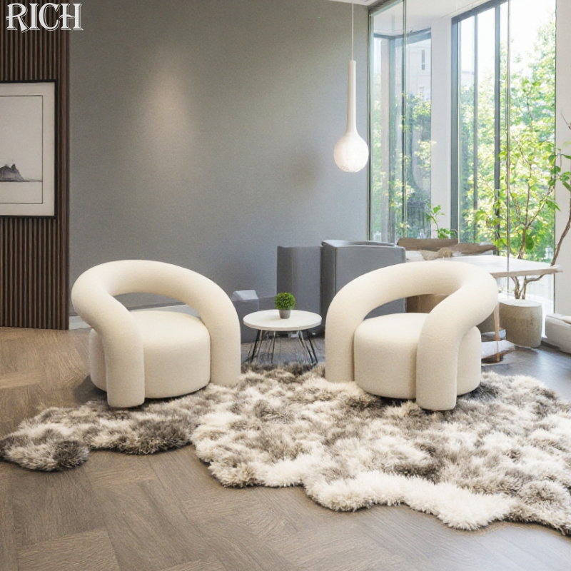 Modern Hotel Living Room Teddy Boucle Velvet Fabric Curved Leisure Accent Chair