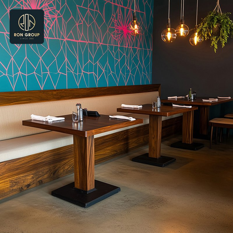 Retro European Coffee Cafe Shop Sqaure Solid Wood Customized Buffet Hotel Restaurant Furniture Commercial Table