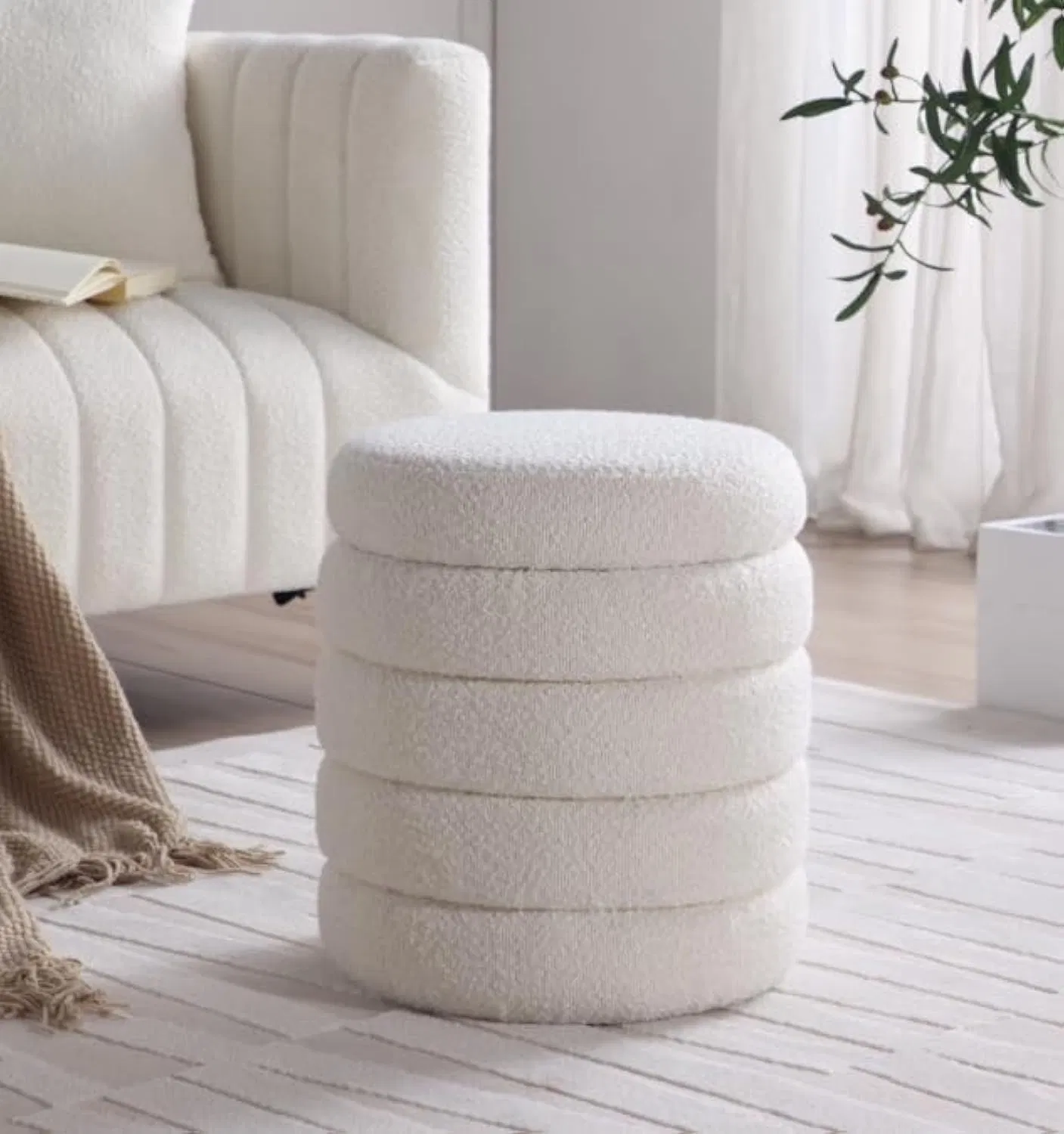 Modern Round Ottoman with Soft Padded Seat