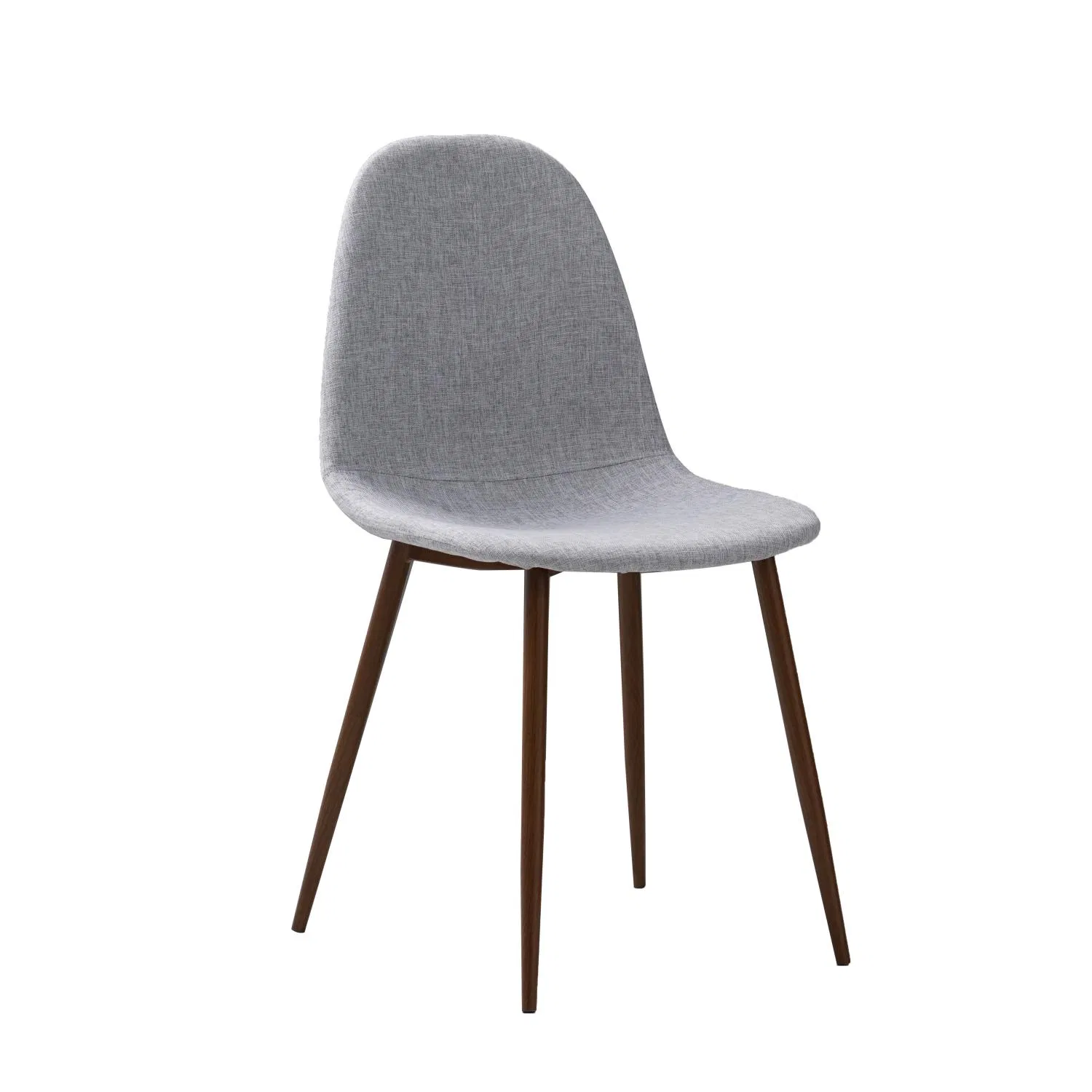 Dining Room Accent Chair Light Grey Linen Upholstered with Walnut Color Legs