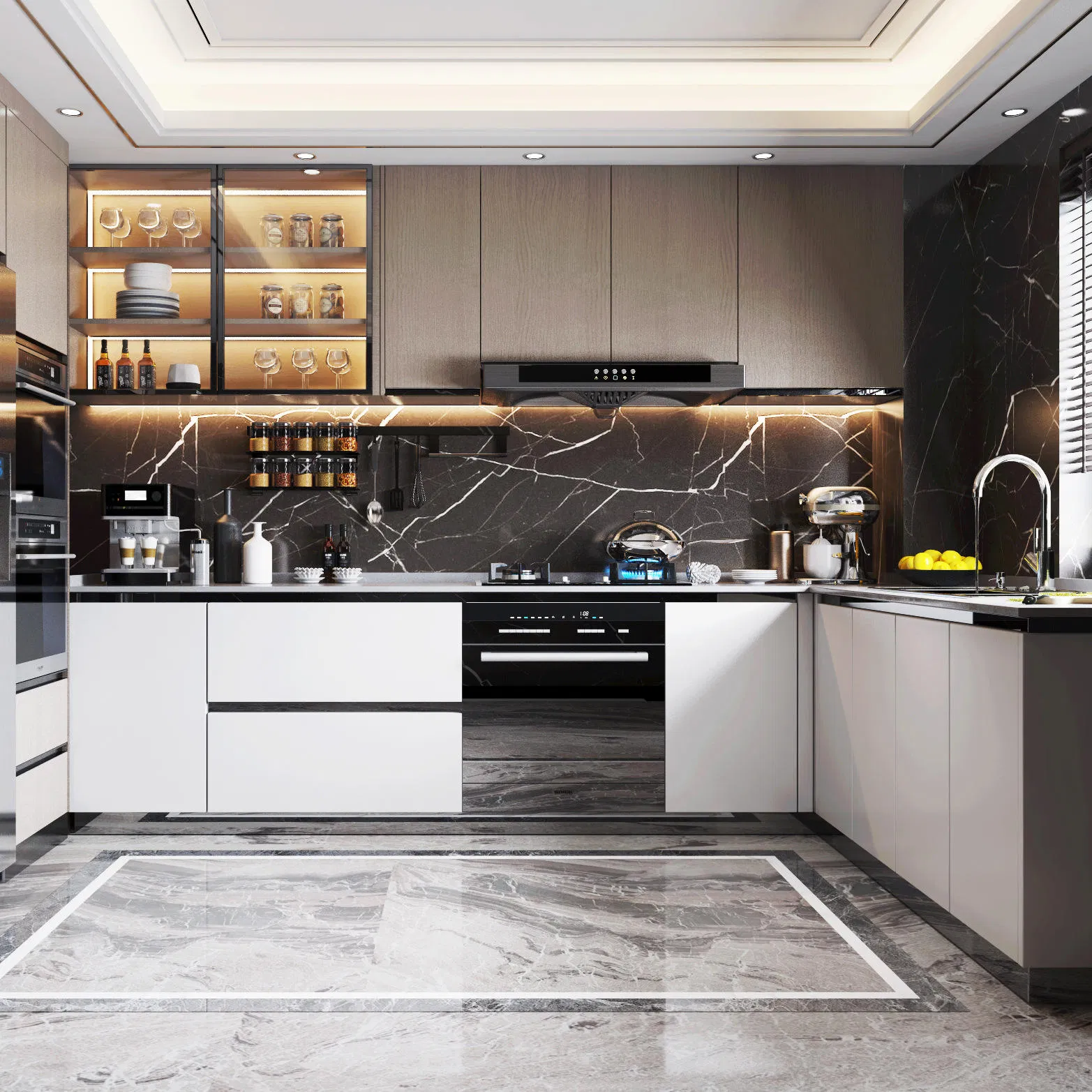 Wholesale Foshan Outdoor Kitchen Cabinet Furniture Factory Island Display Painting Laminate Tall Pantry Storage Modern Stainless Steel Aluminum Kitchen Cabinets