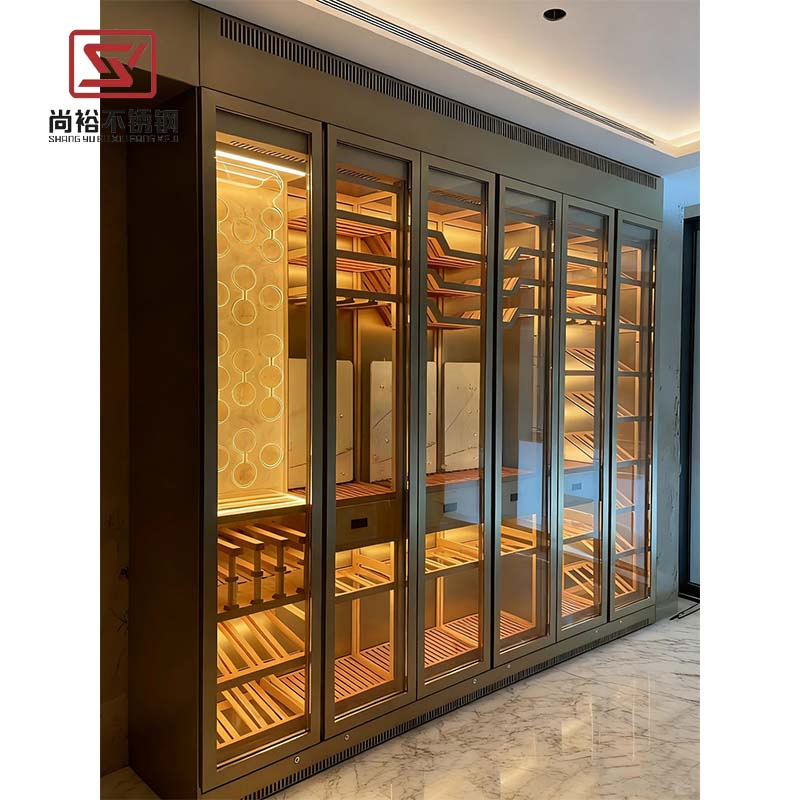 Elegant Stainless Steel Whiskey Display Cabinet with LED Lighting