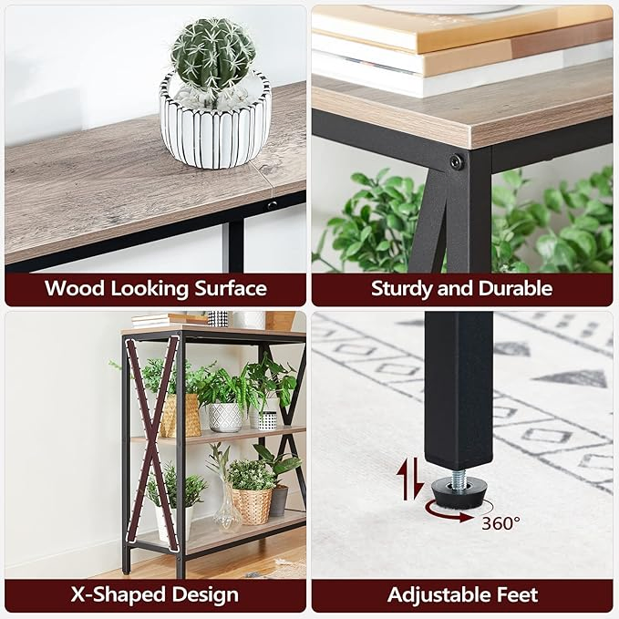 3-Tier Narrow Side Table with Open Shelves, Foyer Table for Entryway, Bedroom, Hallway