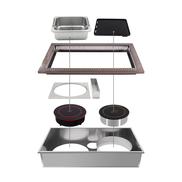 Buffet Furniture Outdoor Kitchen Smokeless Korean BBQ Grill Table Shabu Shabu Induction Hot Pot Dining Tables for Restaurant