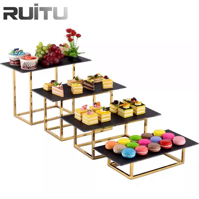 Modern Dinner Food Luxury Set Stainless Steel Mirror Temperred Glass Top Decoration Restaurant Hotel Banquet Wedding Dining Catering Buffet Table for Sale