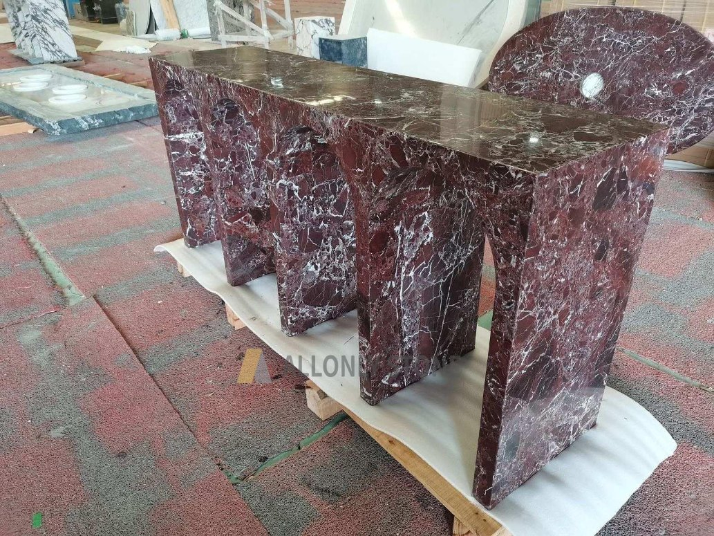 Wholesale Price European Minimalist Style Arch Italian Rosso Levento Red Marble Console Table for Stone Furniture Hallway