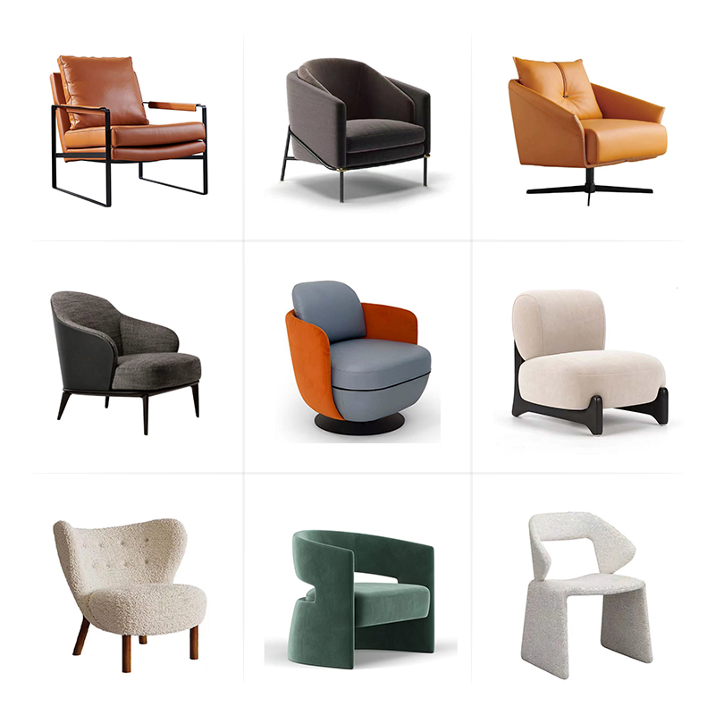 Modern Nordic Wholesale White Fabric Chaise Leisure Lazy Arm Sofa Bedroom Cafe Accent Chair Furniture Home Living Room Hotel Dining Lounge Chair with Armrest