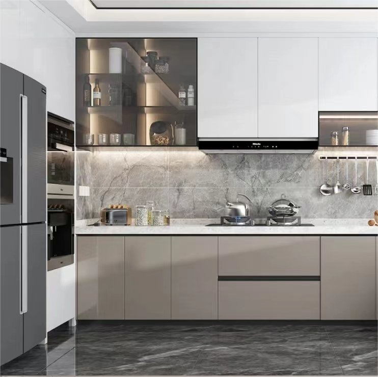 Custom Hutch Outdoor Kitchen-Furniture Solid Wood Cabinetry Luxury Kitchen Cupboards Design Made Modular Stainless Steel Aluminium Shaker Island Display Cabinet