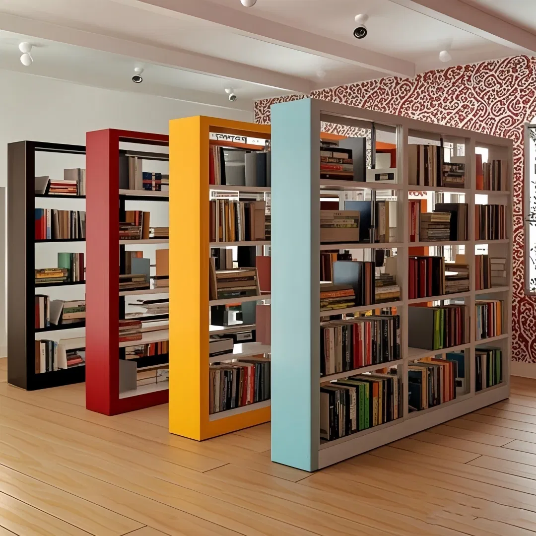 Factory Custom Metal Book Storage Shelves Sustainable Steel Furniture 6-Tier Compact Bookshelf Public Library Furniture Steel Bookshelf