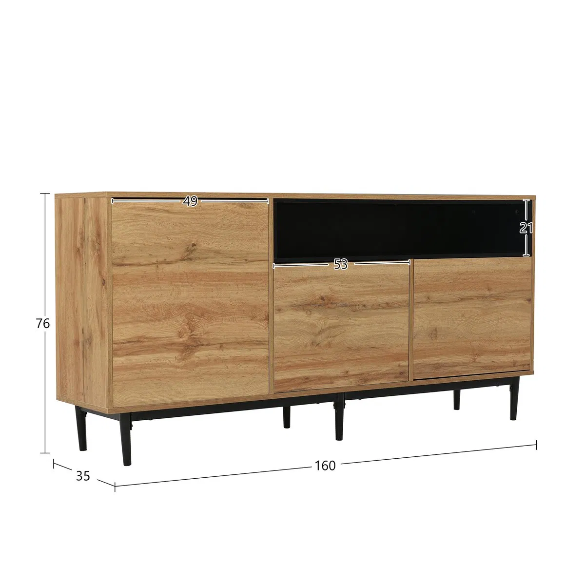 Practical Home Organizer Solid Wood Sideboard with Sliding Door &amp; Multi-Compartment Storage Cabinet for Small Space or Studio Living