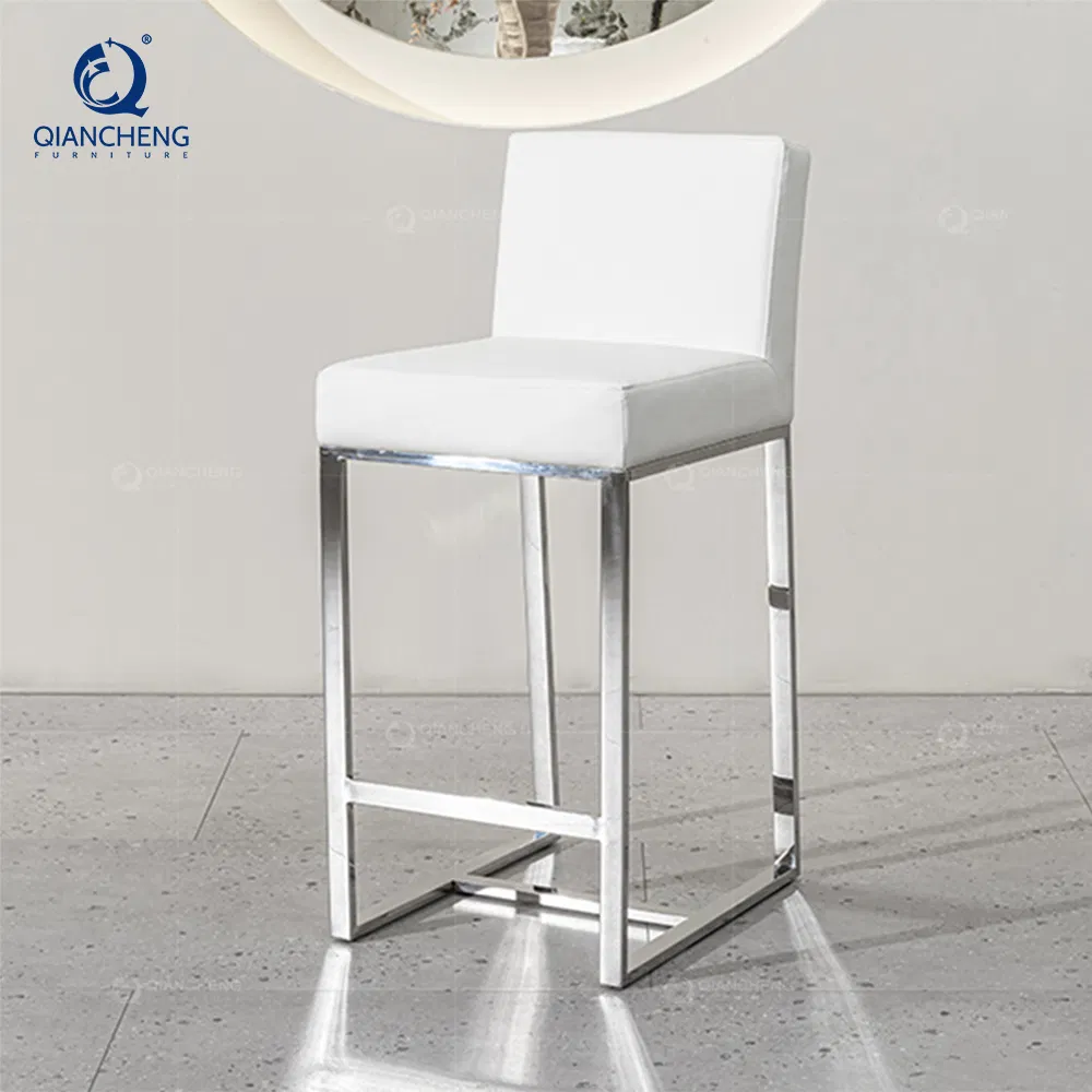 Low Back Mirror Steel Furniture Luxury White Faux Leather Kitchen Bar Stool