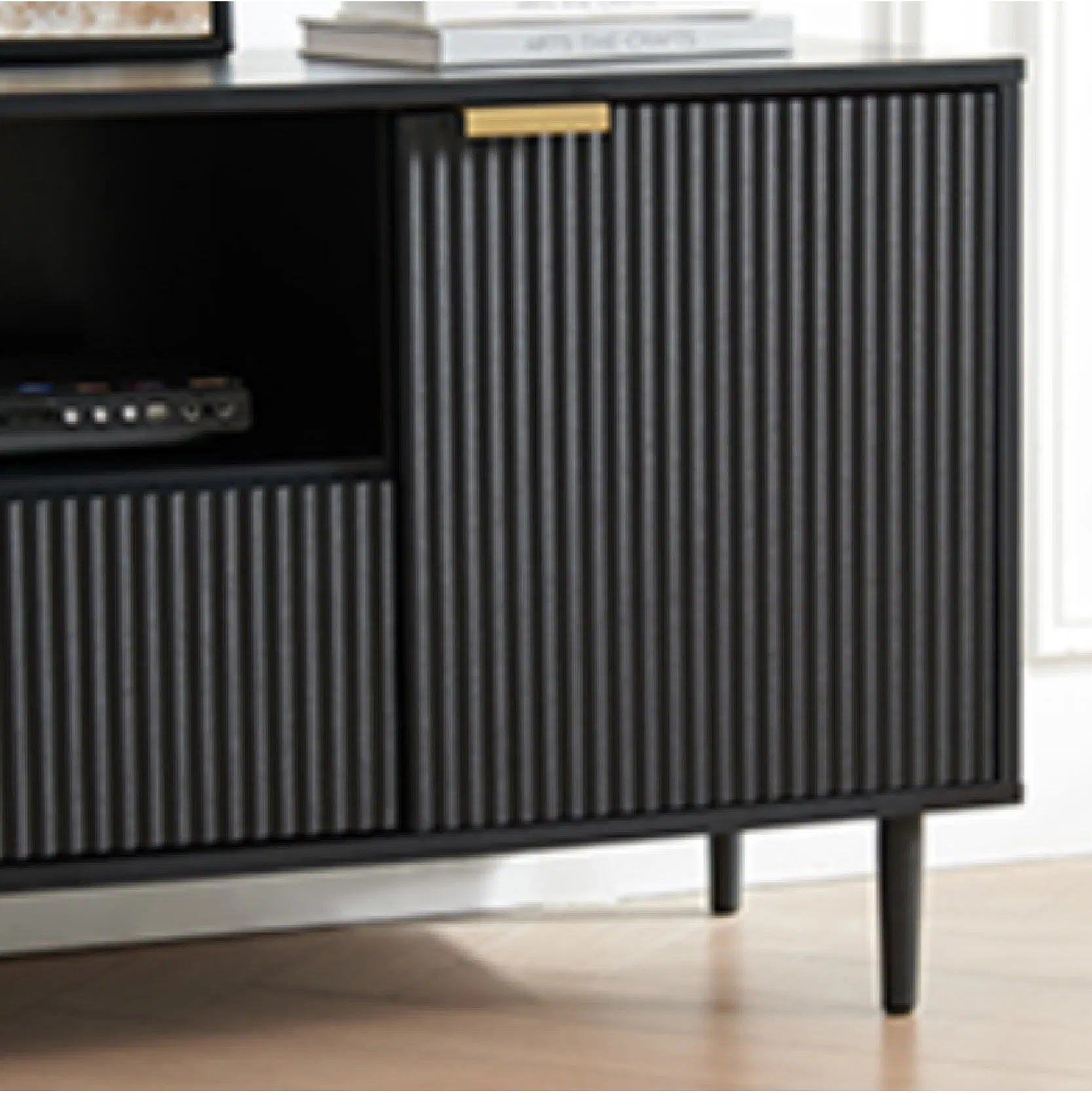 Customizable Modern Wooden Black Living Room TV Stand with Open and Closed Storage