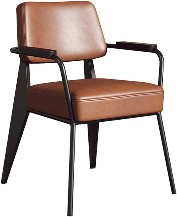 Factory Directly Wholesale Armrest Accent Brown Leather Dining Chair Metal Tolix Industrial Bistro Dining Chair (ZG23-007)