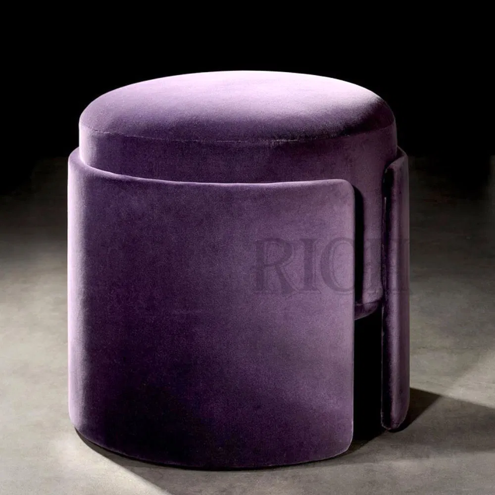 Round Shape Purple Velvet Footstool Modern Living Room Foot Stool Ottoman