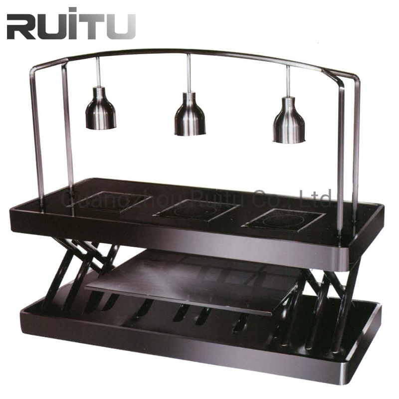 Buffet Cafeteria Counter Station LED Banquet Dining Table with Wheels Removable Steam Table Set Buffet Food Warmer Marble Hotel Restaurant Catering Buffet Table