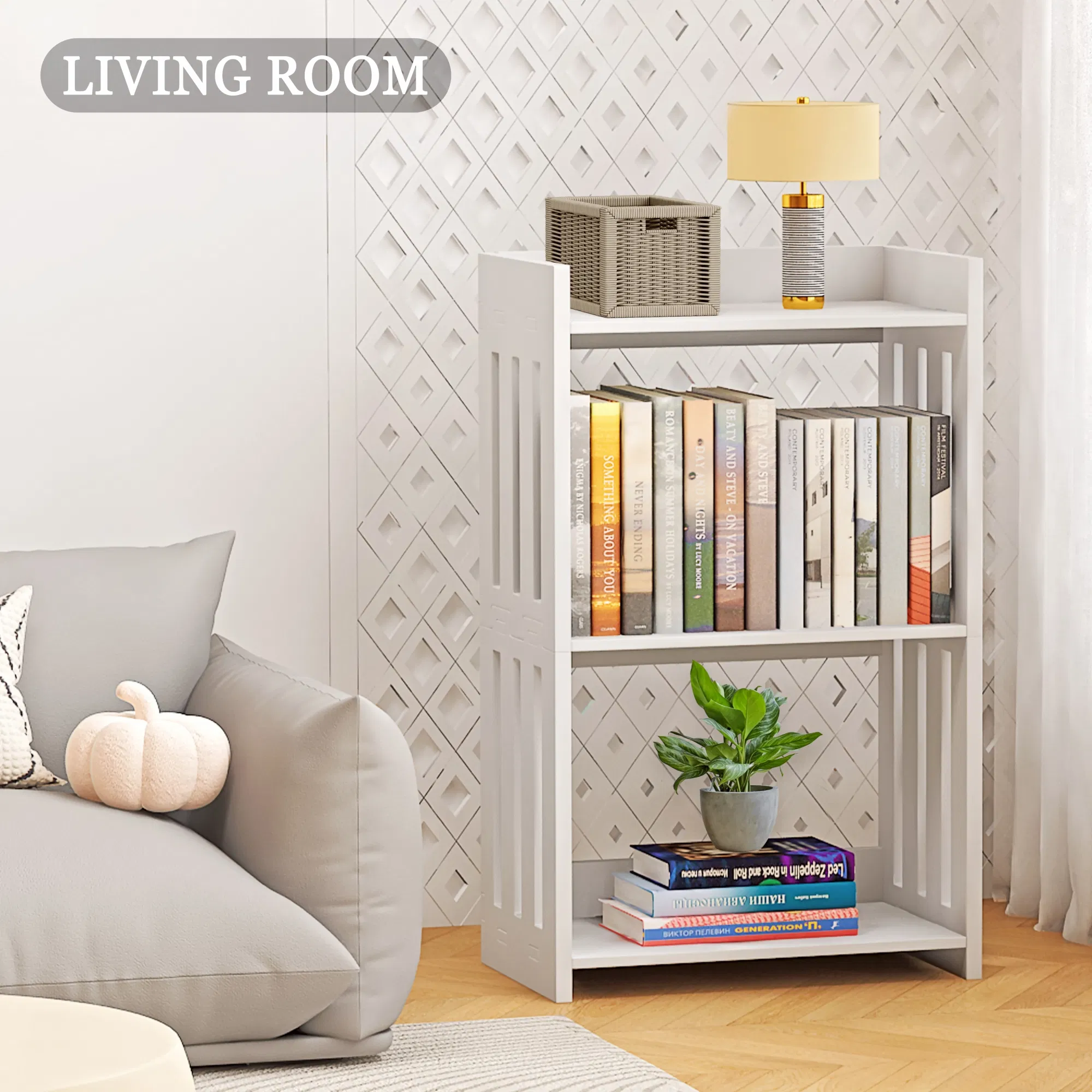 Small PVC Organizer Storage Rack Corner Bookshelf for Bedroom Living Room Office