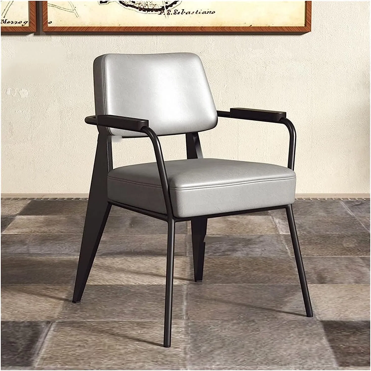 Factory Directly Wholesale Armrest Accent Brown Leather Dining Chair Metal Tolix Industrial Bistro Dining Chair (ZG23-007)