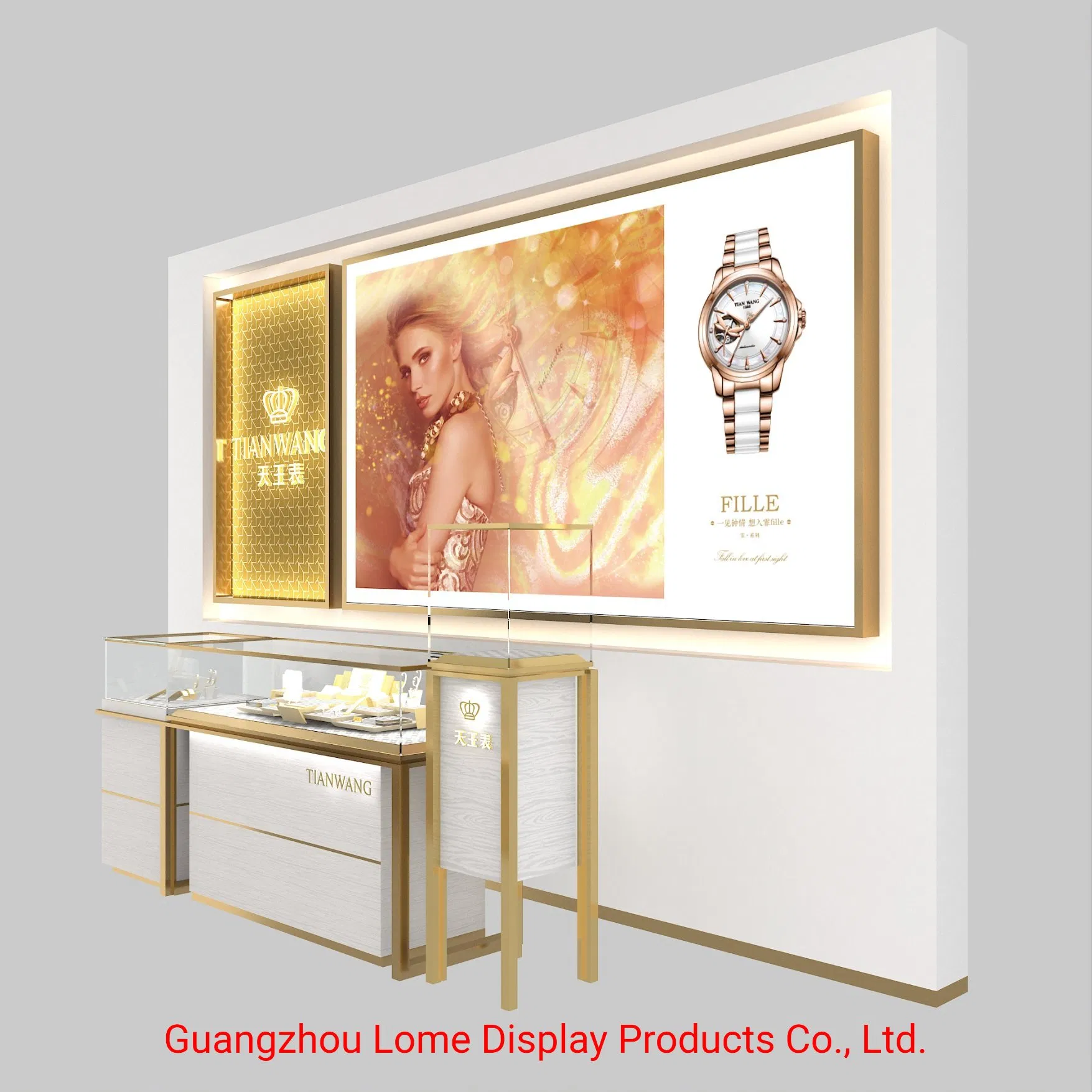 Customized Luxury Wrist Watch Wall Stand Watch Showroom Display Cabinet