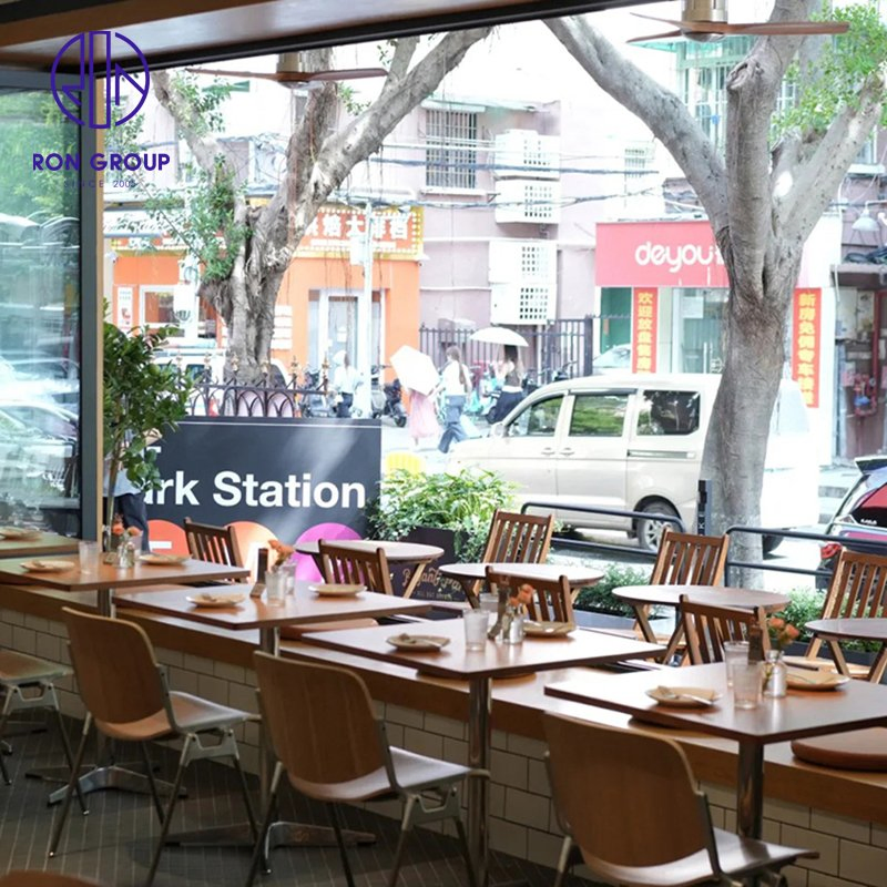 Wholesale Fast Food Beef Steak Square Durable Solid Wood Buffet Restaurant Commercial Furniture Cafe Table