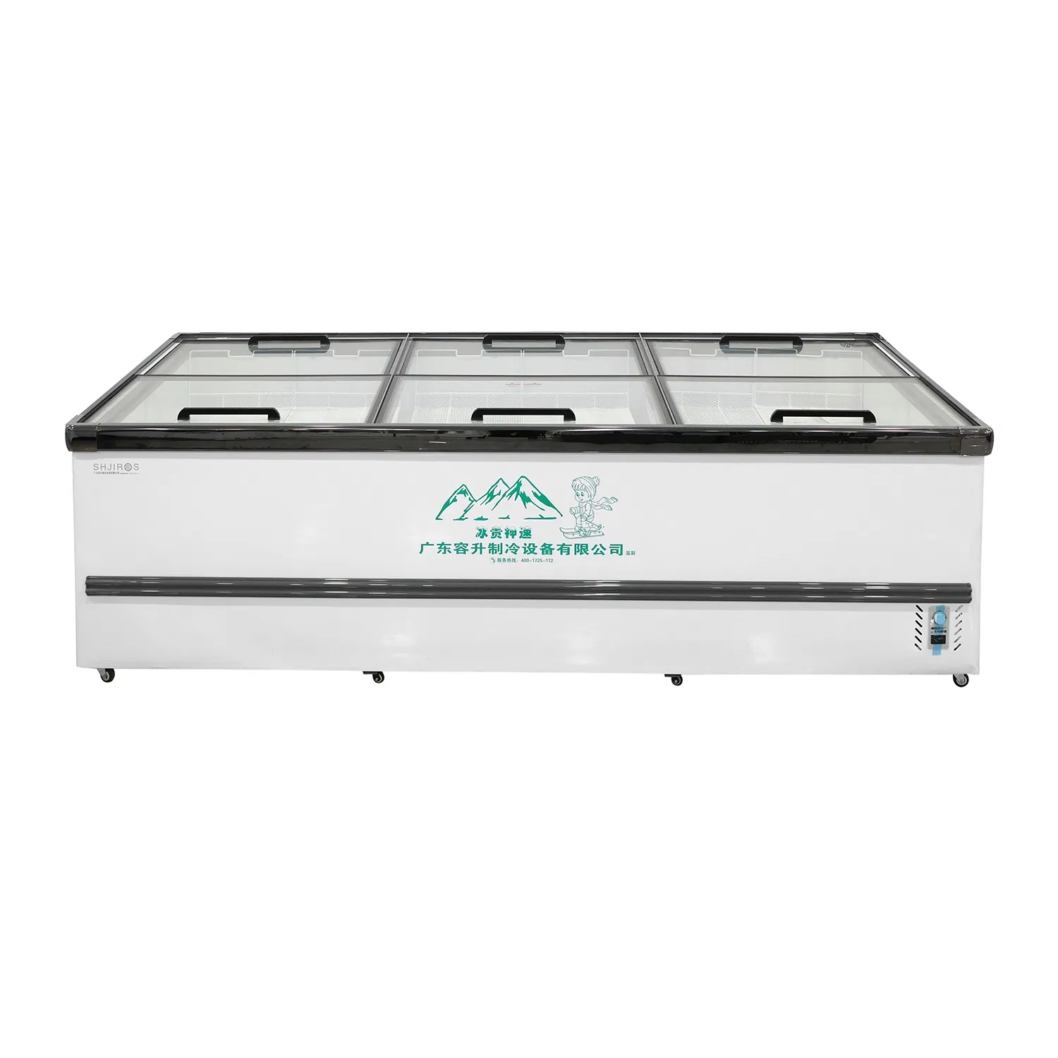 Supermarket Deep Island Cabinet with Sliding Glass Door Display Refrigeration Equipment