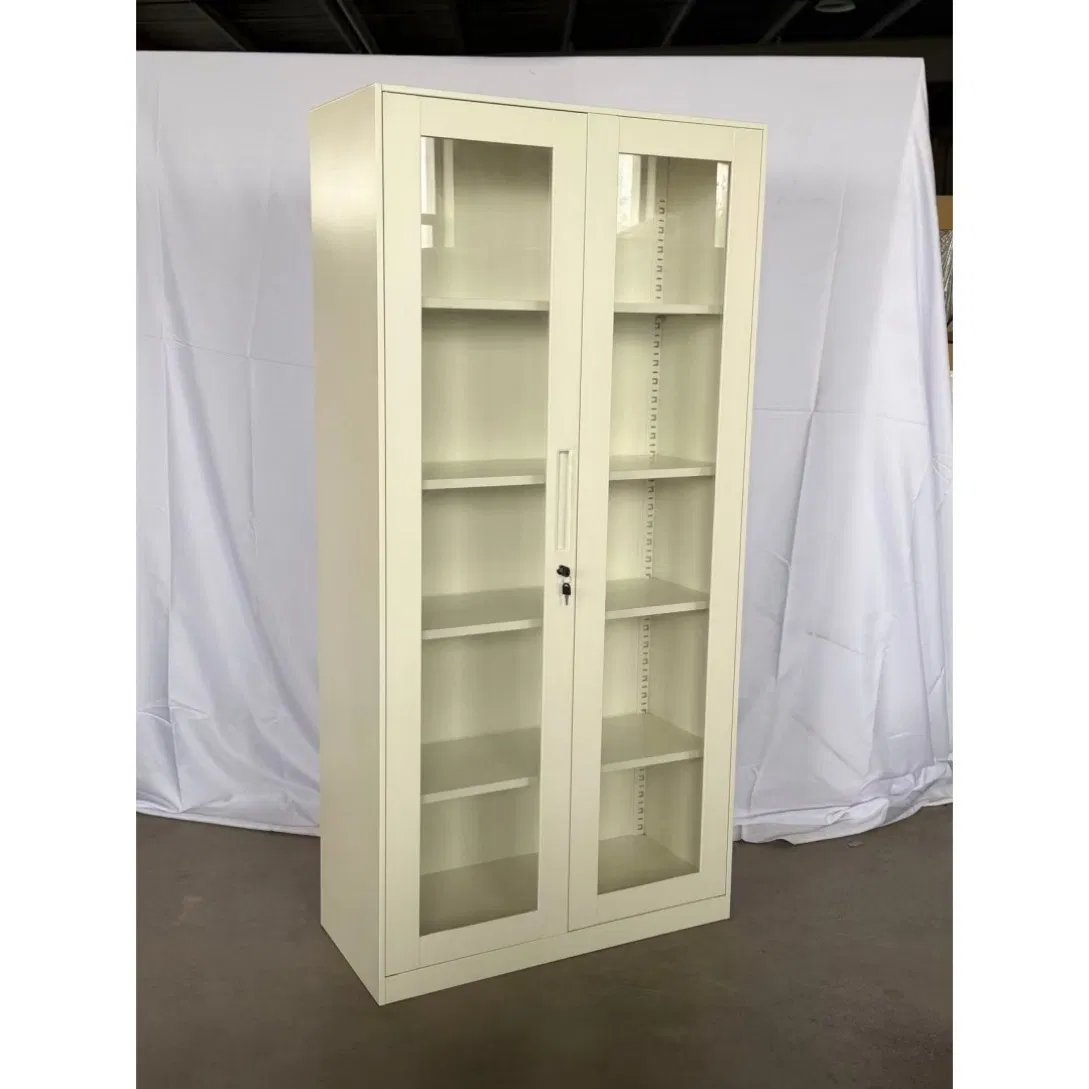 Eggshell White Narrow Frame Glass Front Display Cabinet for Antique Shop Curio Collection