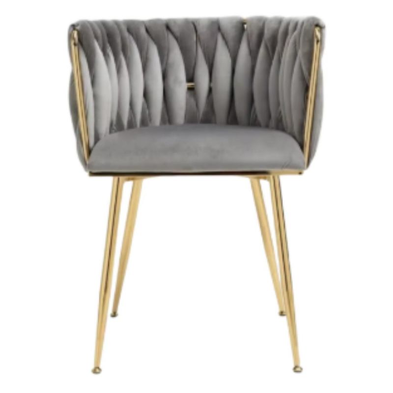 Luxury Modern Furniture Soft Upholstered Fabric Metal Frame Woven Velvet Dining Chair for Restaurant/Living Room/Leisure Accent