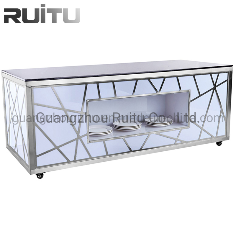 Restaurant Equipment Buffet Banquet Stainless Steel Customized Stand Solid Wood Round Top Hall Buffet Table Wedding Decoration Table