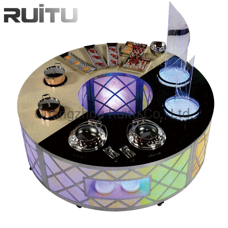 Buffet Cafeteria Counter Station LED Banquet Dining Table with Wheels Removable Steam Table Set Buffet Food Warmer Marble Hotel Restaurant Catering Buffet Table
