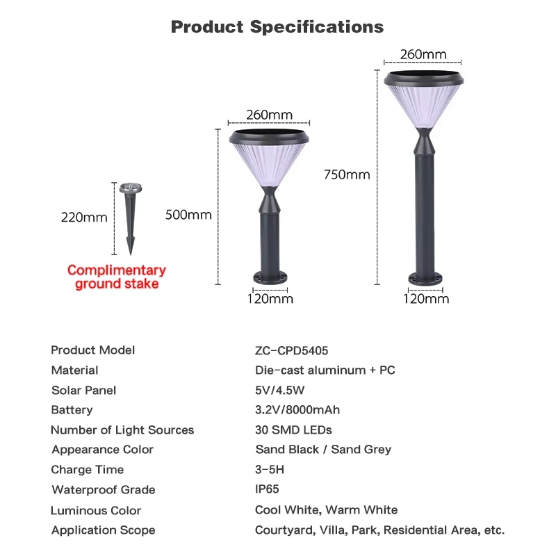 Modern Design 8000mAh Lawn Light Solar Powered Effect LED for Backyard Fence Landscape Accent