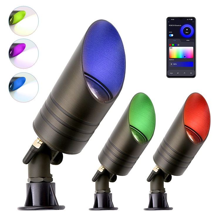 Smart RGB Antiglare Brass Low Voltage Landscape Lighting Outdoor LED Spot Light