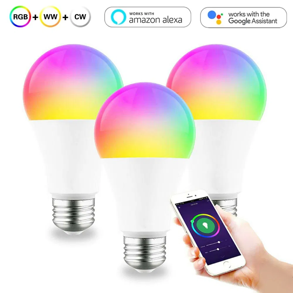 Ledamp Aluminum and Plastic Tuya Powered WiFi+Bluetooth Dimmable and CCT Changeable E26 E27 9W LED Smart Life Smart Bulb