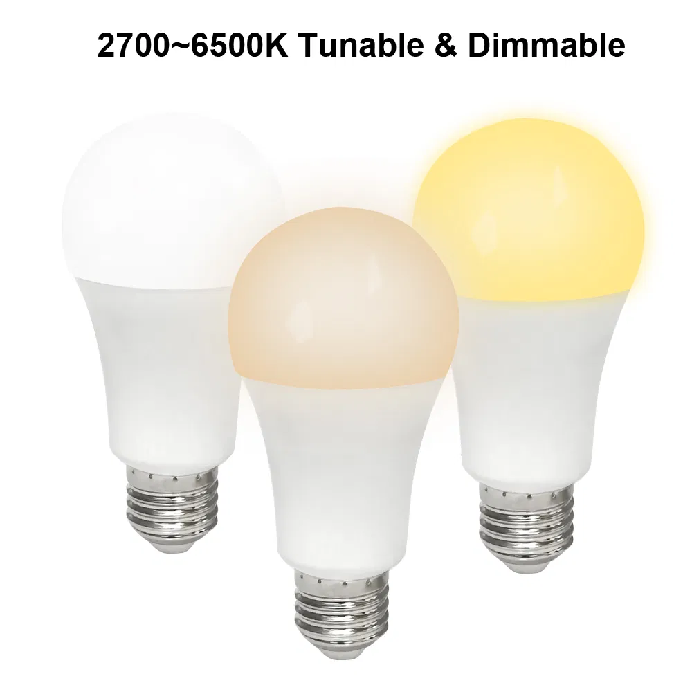 Ledamp Aluminum and Plastic Tuya Powered WiFi+Bluetooth Dimmable and CCT Changeable E26 E27 9W LED Smart Life Smart Bulb