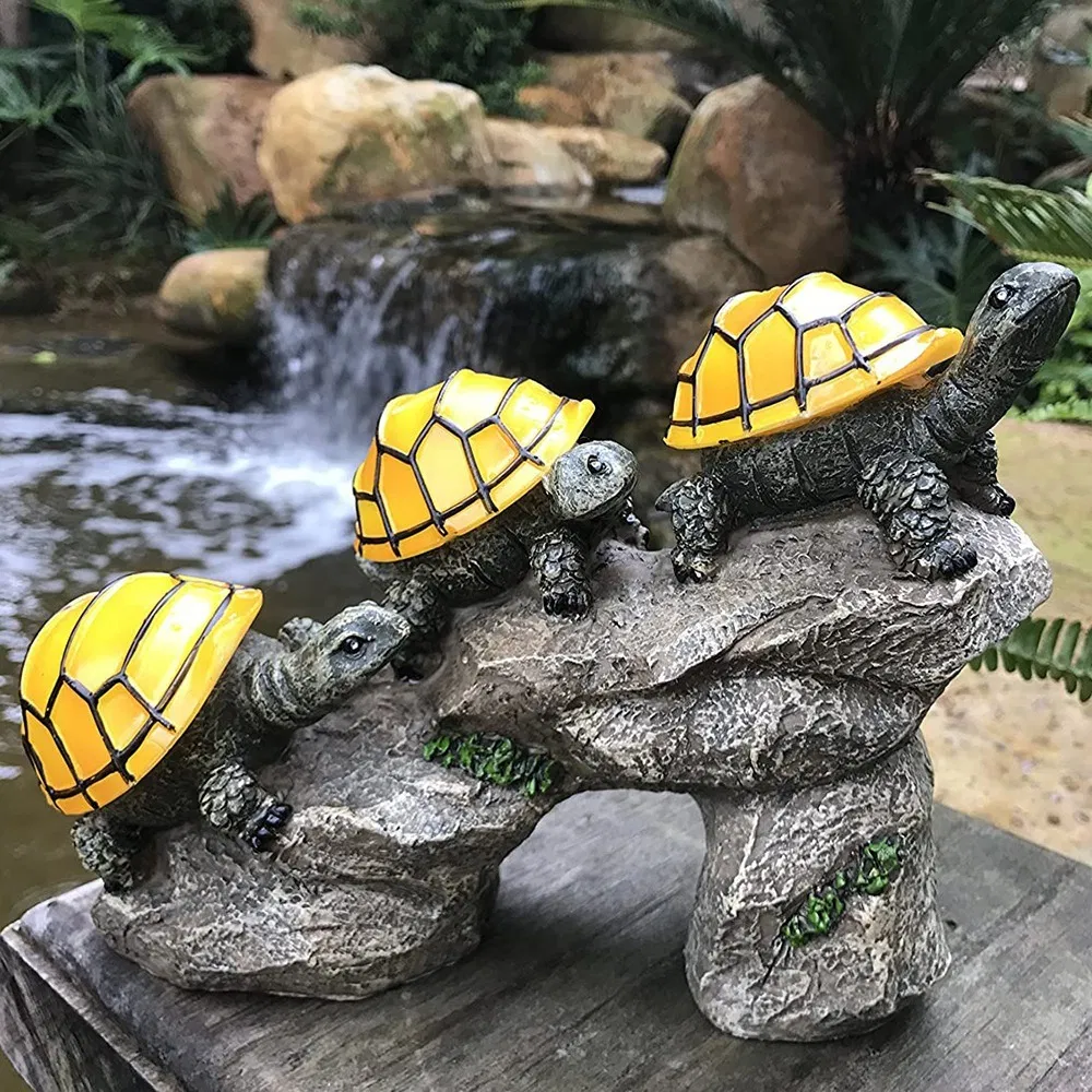 Solar Powered Turtles-on-Log Outdoor Accent Lighting LED Garden Decoration Bl17901