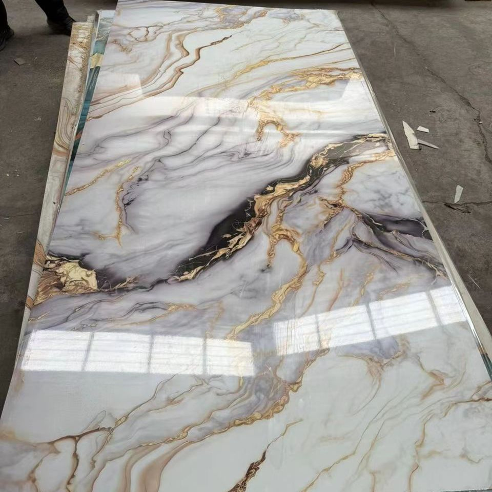 Hot Sale 3mm 4X8 Alternative UV Spc WPC Board Marble Effect Carbon Fiber Panels Bamboo Carbon Crystal Wall Panel PVC Marble Sheet for Wall Decoration