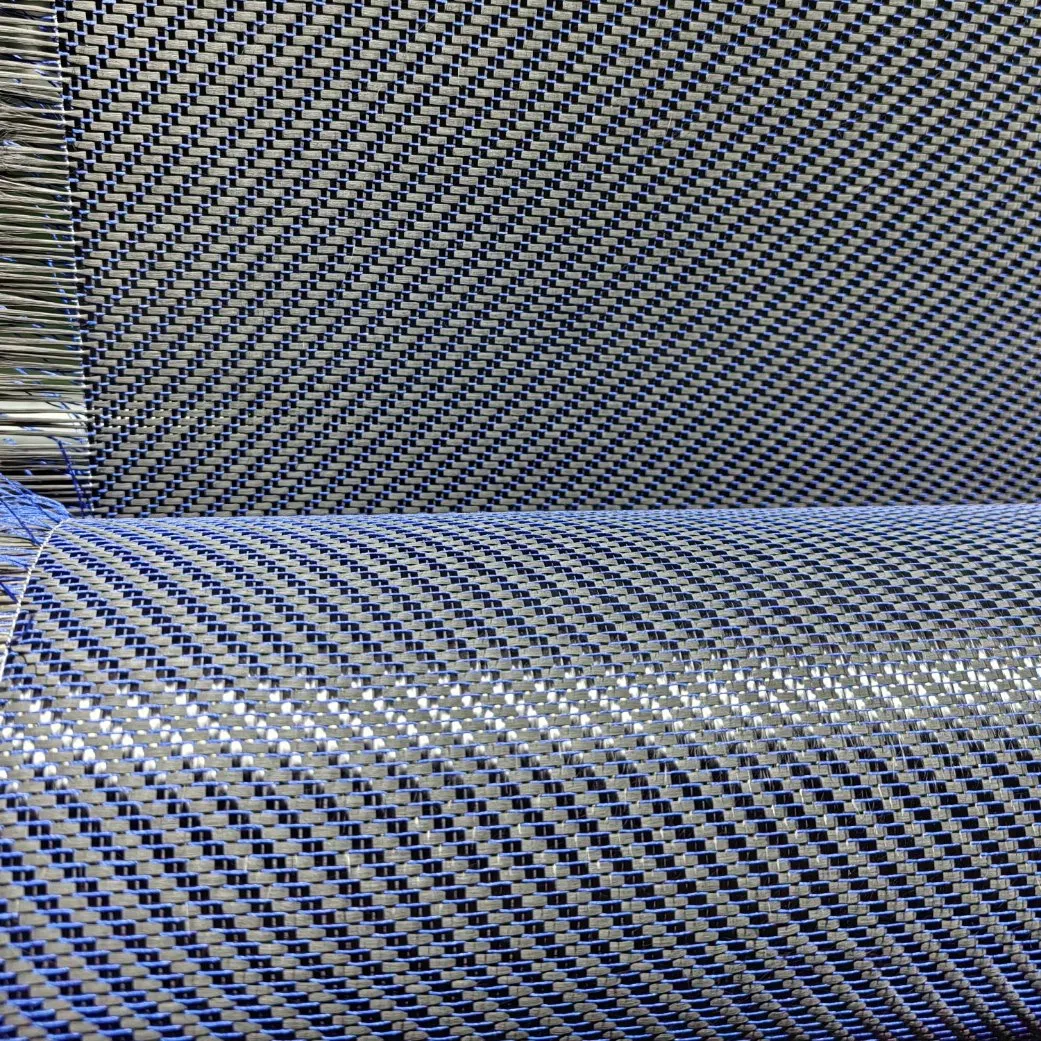 OEM 310GSM Twill Carbon Fiber Blue Yarn Hybrid Fabric for Automobile Parts
