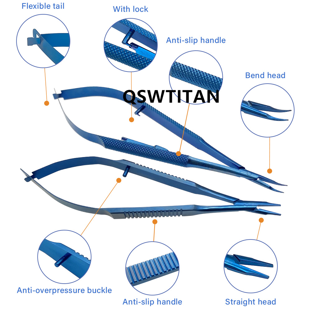 Ophthalmic Needle Holder Castroviejo Holding Pliers With Lock Titanium Ophthalmic Instrument Straight Curved Stainless Steel