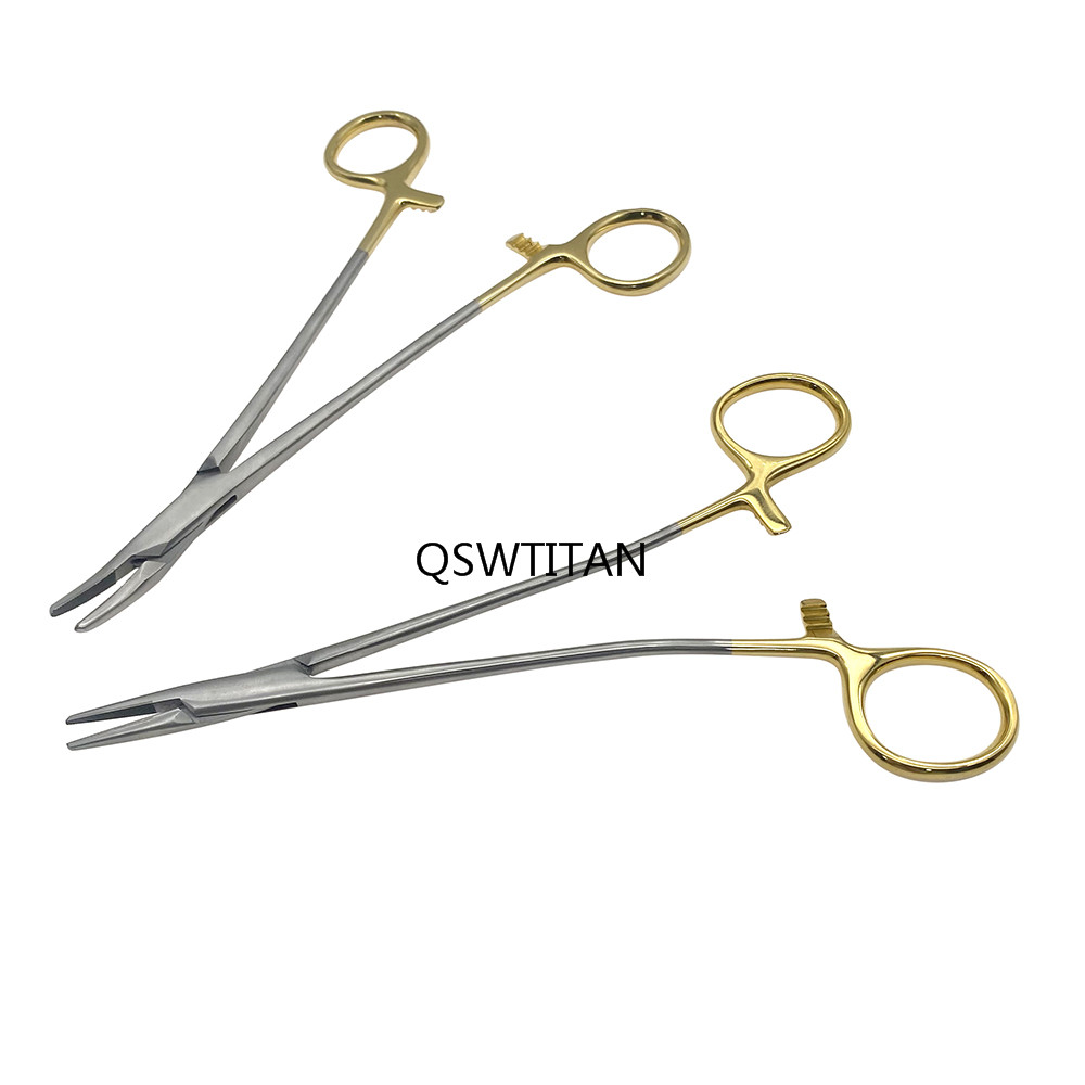 Dental Needle Holder Pliers 18cm Medical Dentistry Surgical Instruments Orthodontic Forcep Stainless Steel Gold Plated Handle