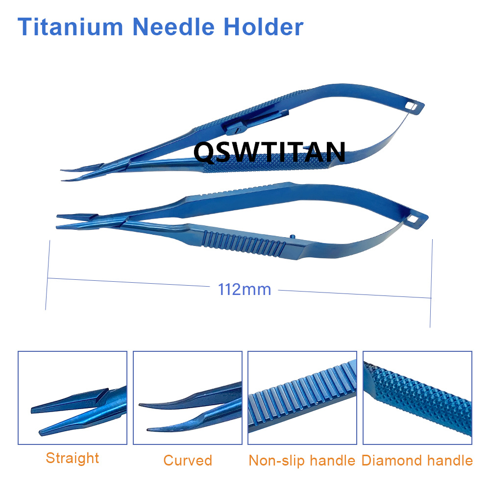 Ophthalmic Needle Holder Castroviejo Holding Pliers With Lock Titanium Ophthalmic Instrument Straight Curved Stainless Steel
