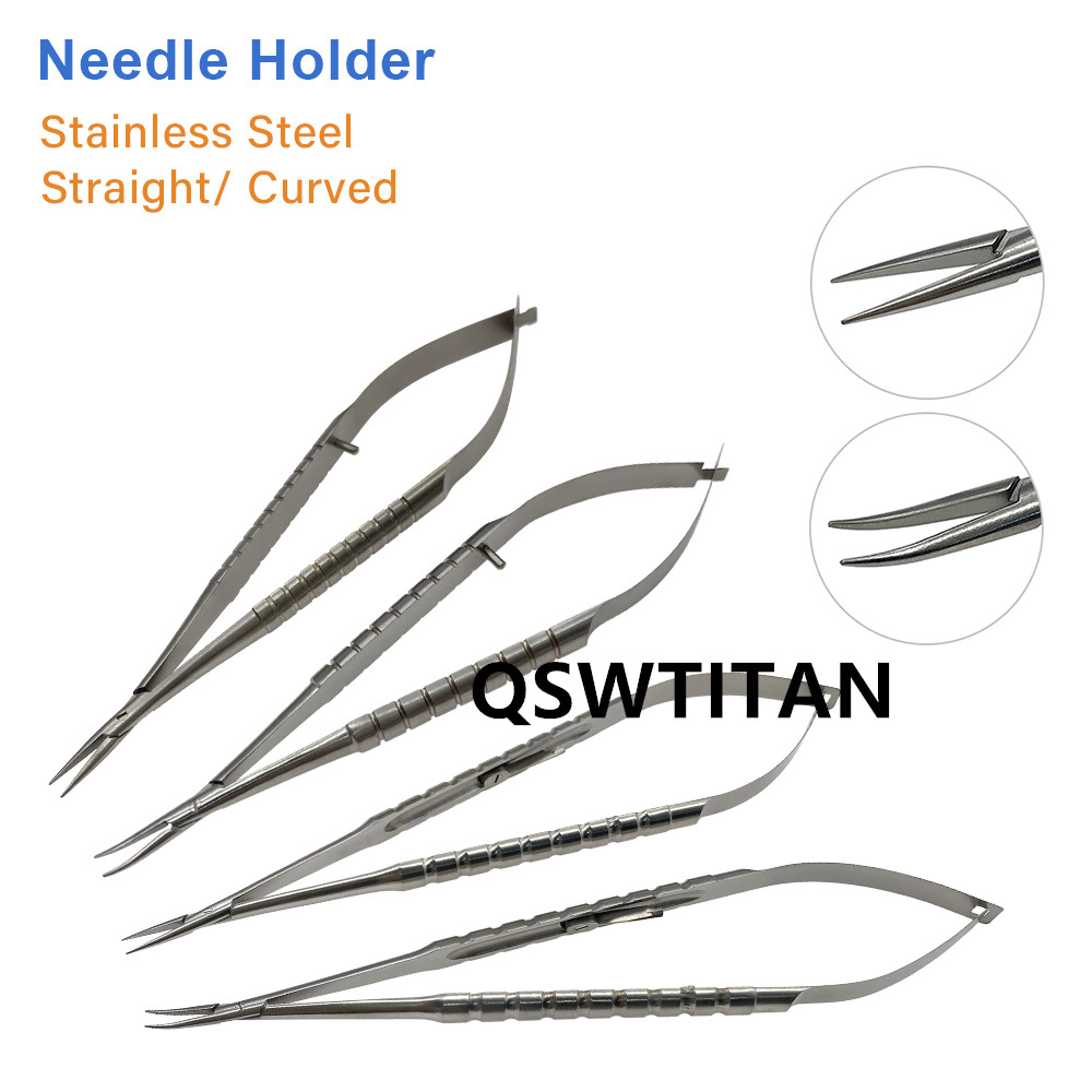 1pcs Ophthalmic Needle Holder Needle Holding Pliers Without Lock/With Lock Ophthalmic Instrument Straight Curved
