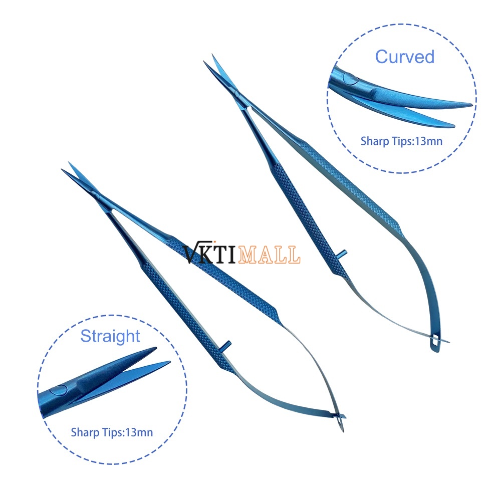 Conjunctival Scissors Blunt Curved Straight Tip Ophthalmic Surgical Instruments 115mm Stainless Steel Titanium Surgery Tools