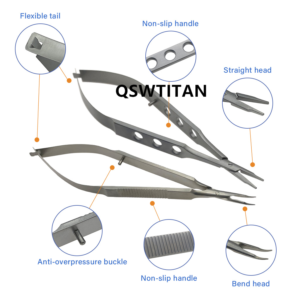 Ophthalmic Needle Holder Castroviejo Holding Pliers With Lock Titanium Ophthalmic Instrument Straight Curved Stainless Steel