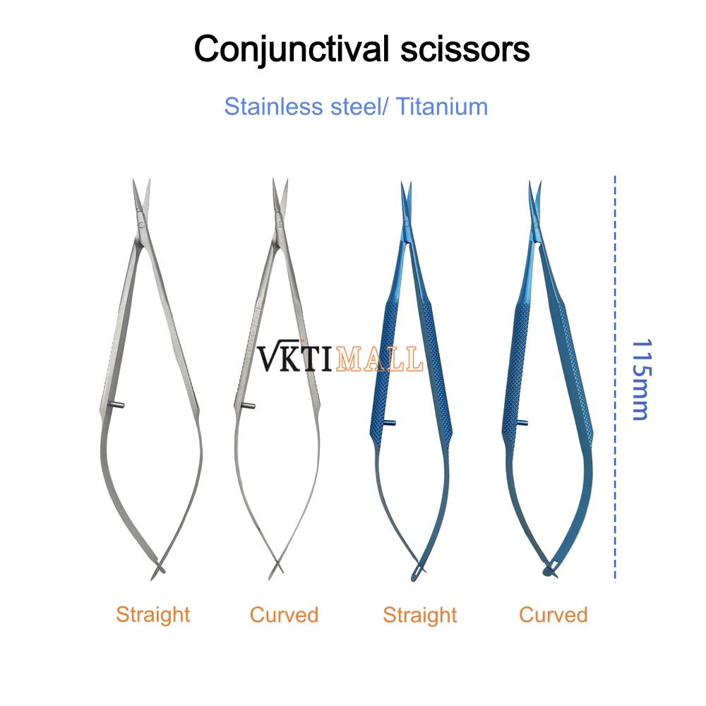 Conjunctival Scissors Blunt Curved Straight Tip Ophthalmic Surgical Instruments 115mm Stainless Steel Titanium Surgery Tools